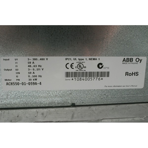 Photo of ABB ACH550 IP21 - 30kW 400V 3ph - AC Inverter Drive Fan/Pump Speed Controller