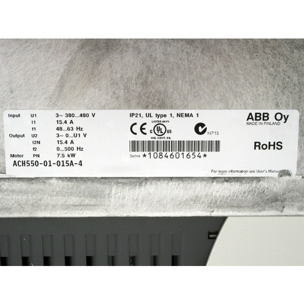 Photo of ABB ACH550 IP21 - 7.5kW 400V 3ph - AC Inverter Drive Fan/Pump Speed Controller