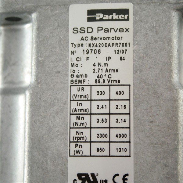Photo of Parvex NX420 AC Servo Motor - 3.8Nm x 2300RPM at 230V, 3.4Nm x 4000rpm at 400V, Shaft with Keyway