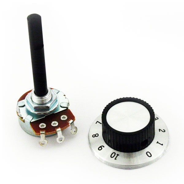 Photo of Single Turn 10k Ohm Potentiometer, Knob &amp; Dial