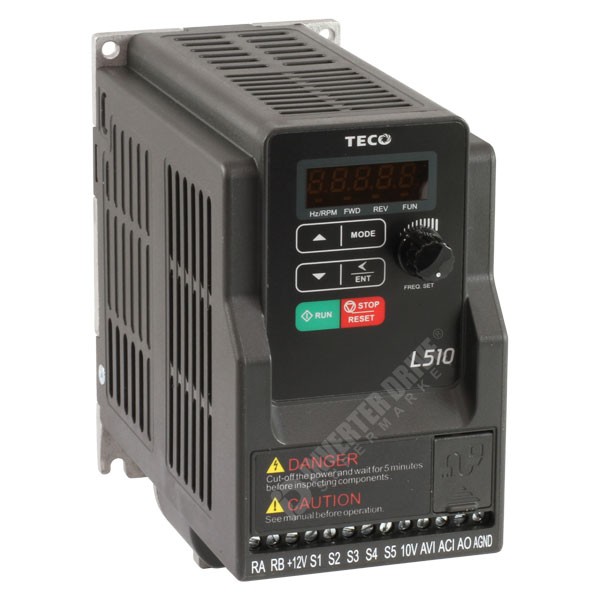 Photo of Teco L510 IP20 0.75kW 230V 1ph to 3ph AC Inverter Drive, C2 EMC