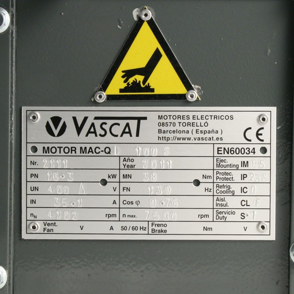 Photo of Vascat 16.3kW (22HP) x 4102RPM AC Vector Motor IP23 B35 100 Frame
