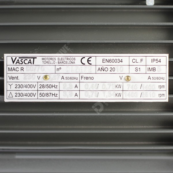 Photo of Vascat 1.3kW (1.75HP) x 2500RPM/5000RPM AC Vector Motor, IP54, B5, 80 Frame