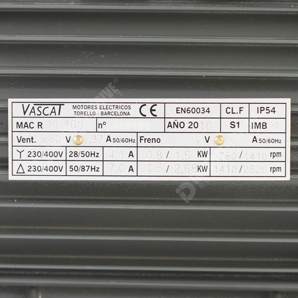 Photo of Vascat 2.7kW (3.6HP) x 2530RPM/5000RPM AC Vector Motor, IP54, B3, 90 Frame 87Hz