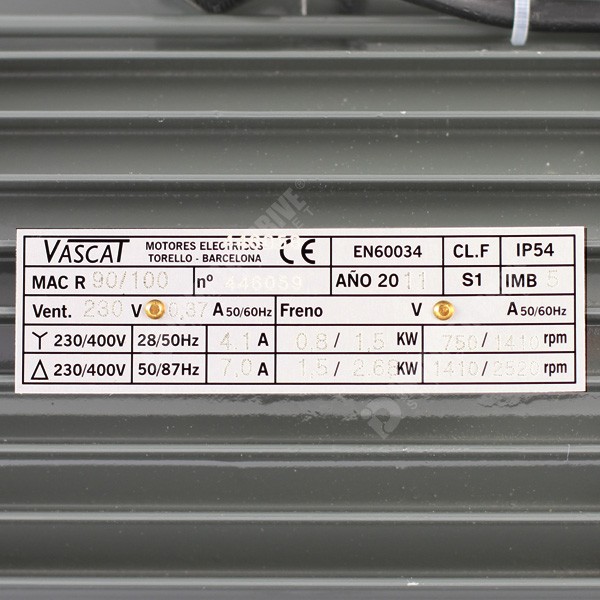 Photo of Vascat 2.7kW (3.6HP) 2530RPM/5000RPM AC Vector Motor, IP54, B5, 90 Frame 87Hz