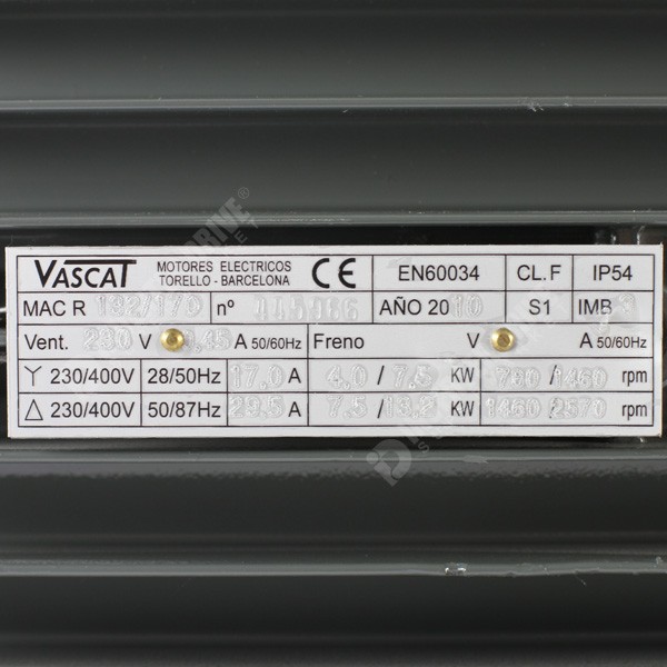 Photo of Vascat 13kW x 2500RPM 400V x 87Hz 3ph AC Vector Motor, B3, IP54, 132 Frame