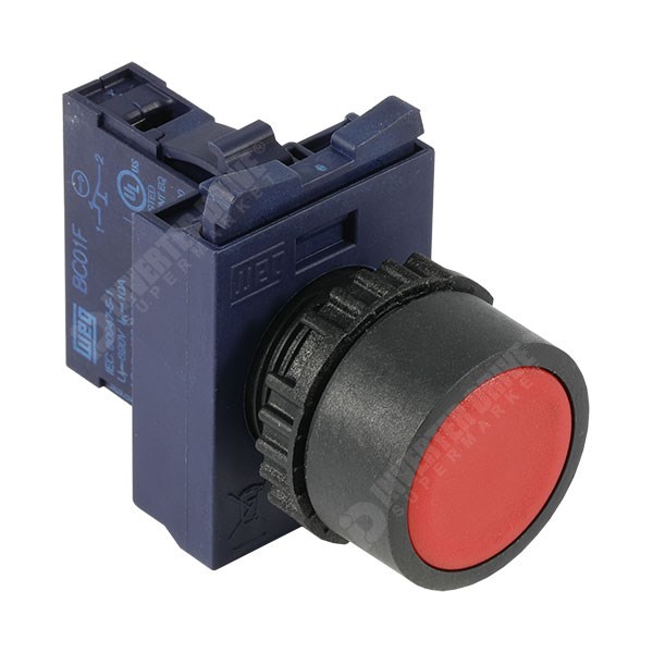 Photo of WEG CSW Momentary Pushbutton, Red, 22mm with Flange and Normally Closed Contact