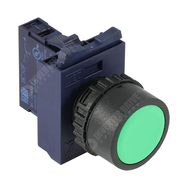 Photo of WEG CSW Momentary Pushbutton, Green, 22mm with Flange and Normally Open Contact