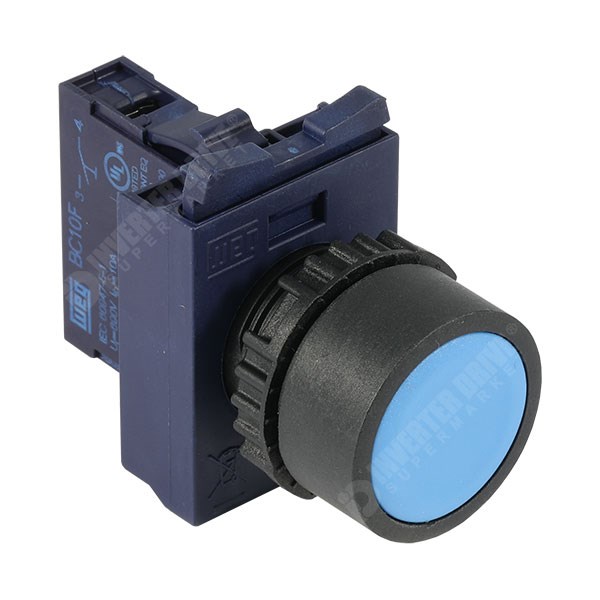 Photo of WEG CSW Momentary Pushbutton, Blue, 22mm with Flange and Normally Open Contact